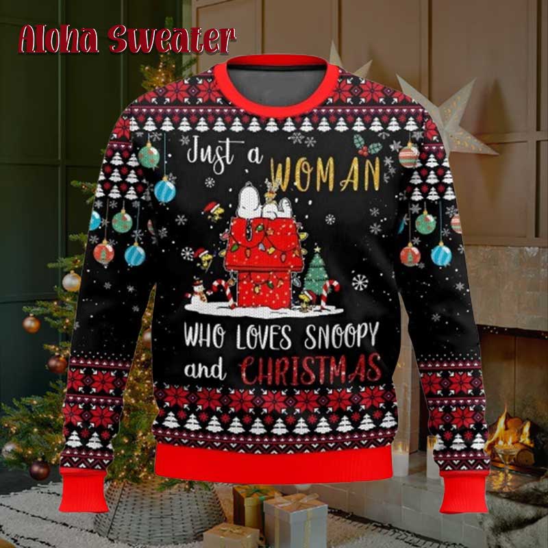 Just A Woman Who Loves Snoopy Ugly Christmas Sweater