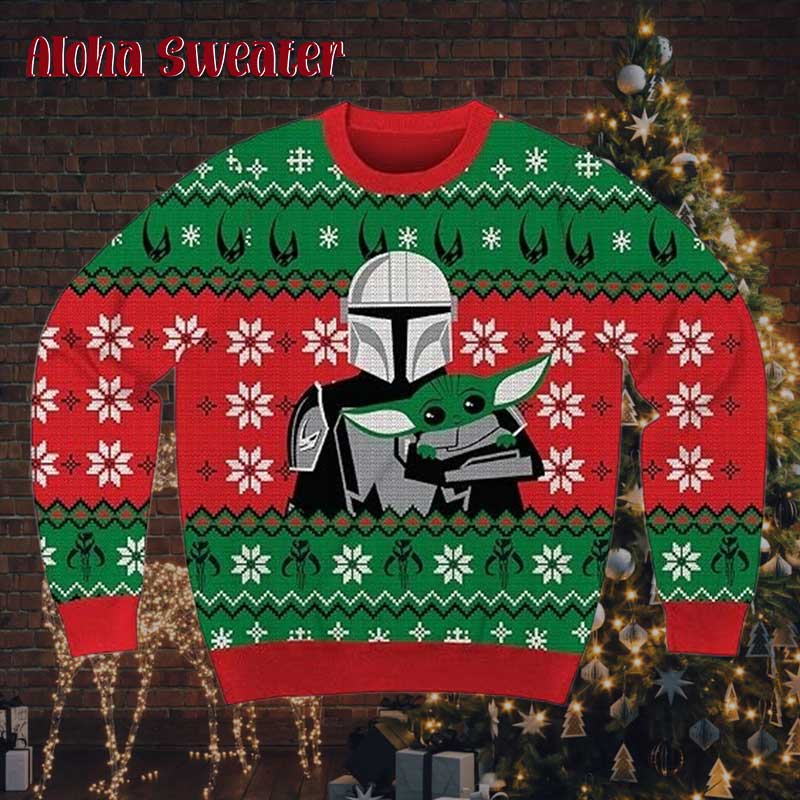 Mandalorian Grogu Team Holiday Baby Yoda Ugly Christmas Sweater