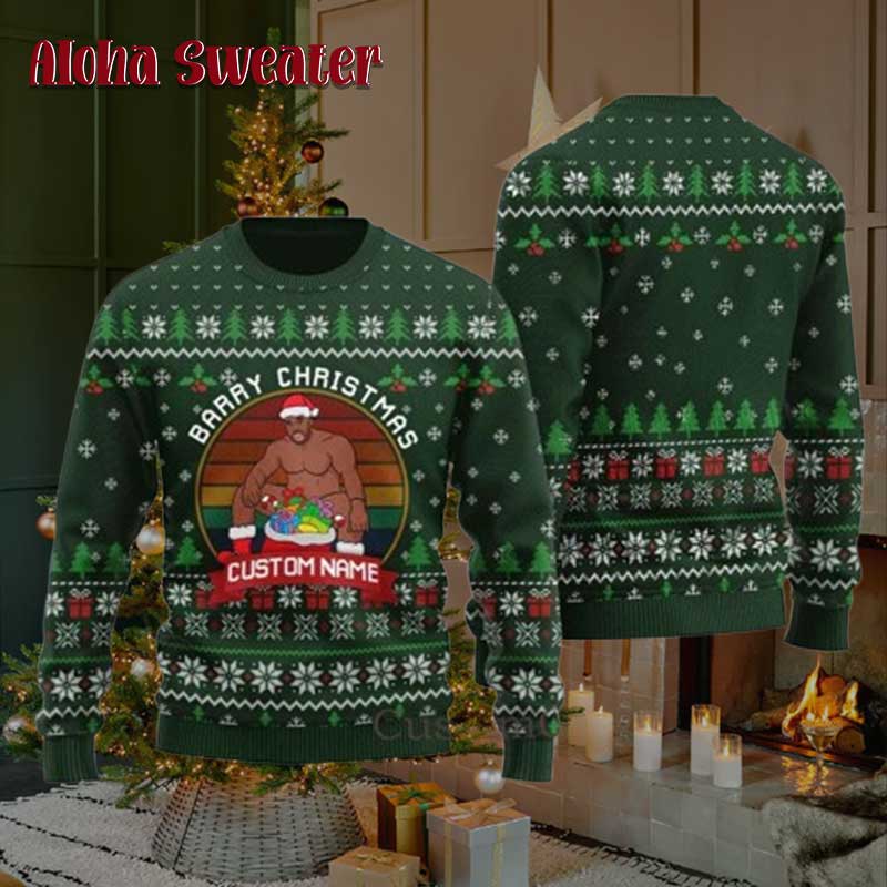 Naughty Barry Wood Personalized Name Ugly Christmas Sweater