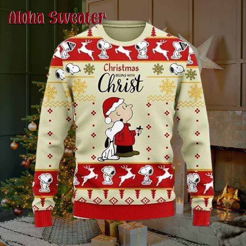 Peanuts Christmas Begin With Christ Snoopy Ugly Christmas Sweater