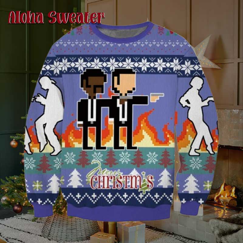 Pixel Dancing Lines Pulp Fiction Ugly Christmas Sweater
