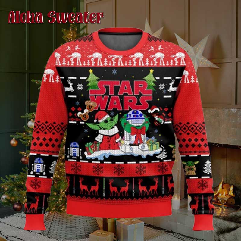 Red Star Wars Baby Yoda Ugly Christmas Sweater