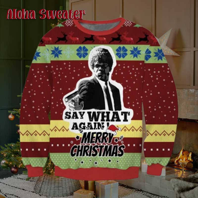 Say What Again Pulp Fiction Ugly Christmas Sweater