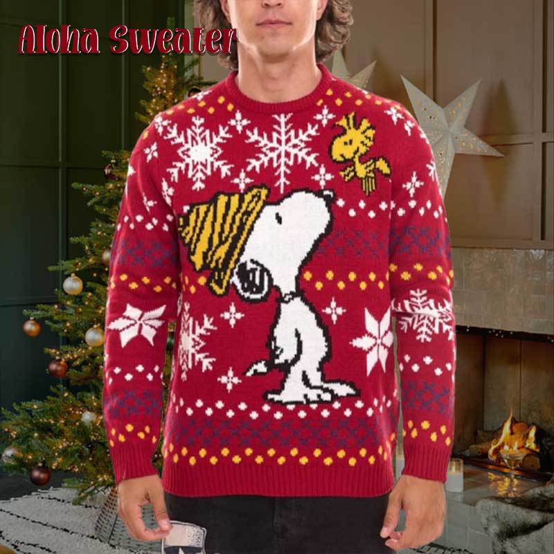Snoopy How I Wish You Were Here Red Ugly Christmas Sweater