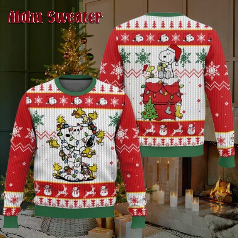 Snoopy Wrapped In Christmas Light Ugly Christmas Sweater