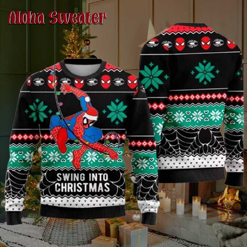 Spider Man Swing Into Christmas Ugly Christmas Sweater