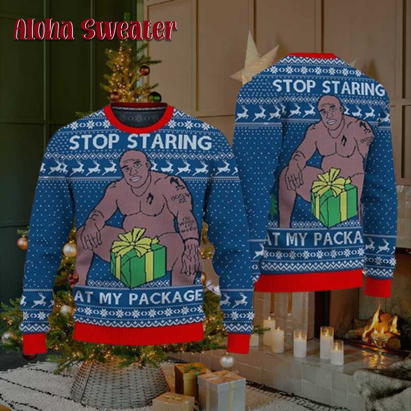 Stop Staring Barry Wood Party Ugly Christmas Sweater