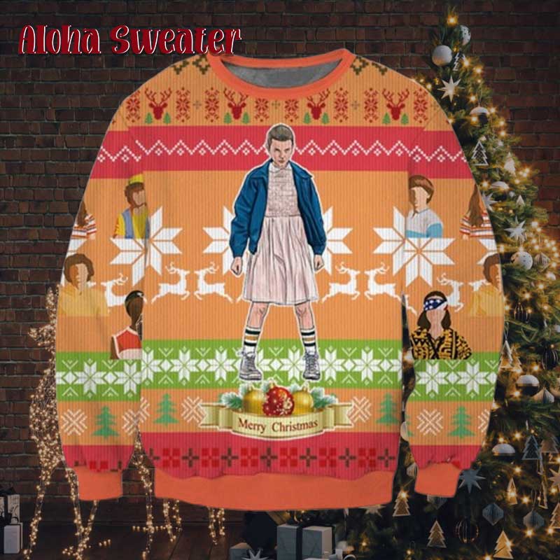 Stranger Things Eleven Fighting Ugly Christmas Sweater