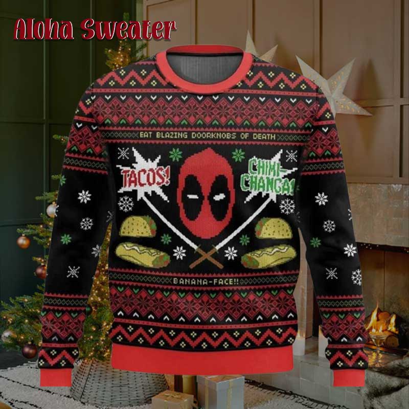 Tacos Chiki Changa Deadpool Ugly Christmas Sweater