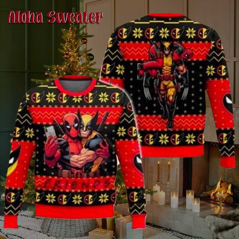 Taking Photo Deadpool And Wolverine Ugly Christmas Sweater