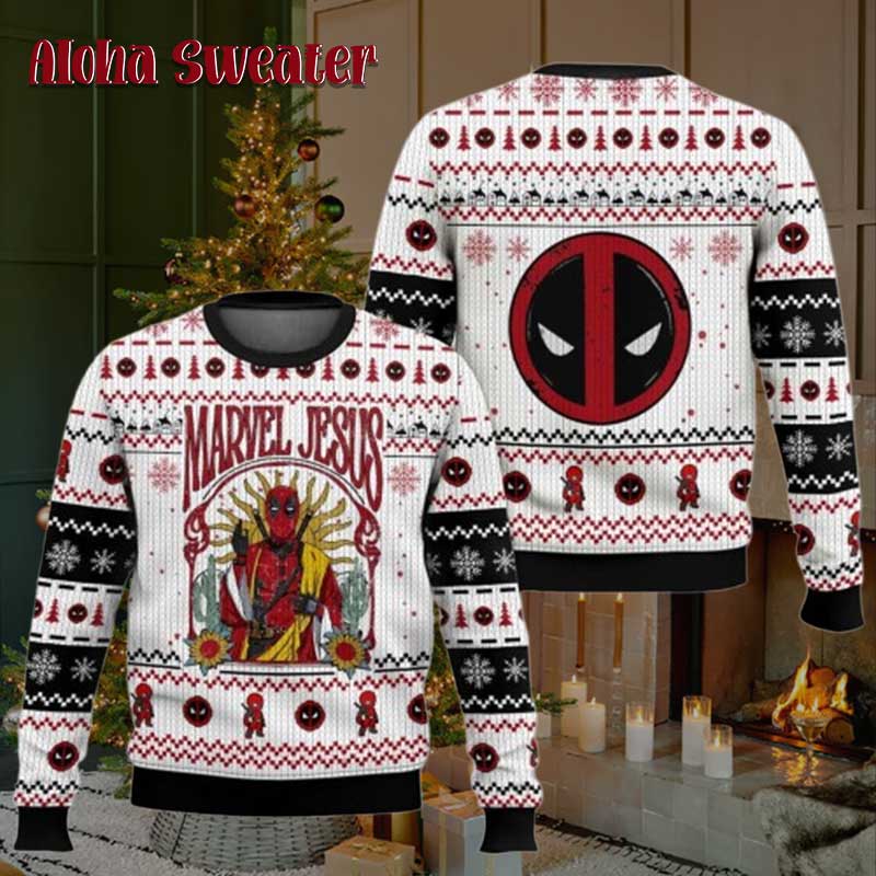The Marvel Jesus Deadpool Xmas Ugly Christmas Sweater