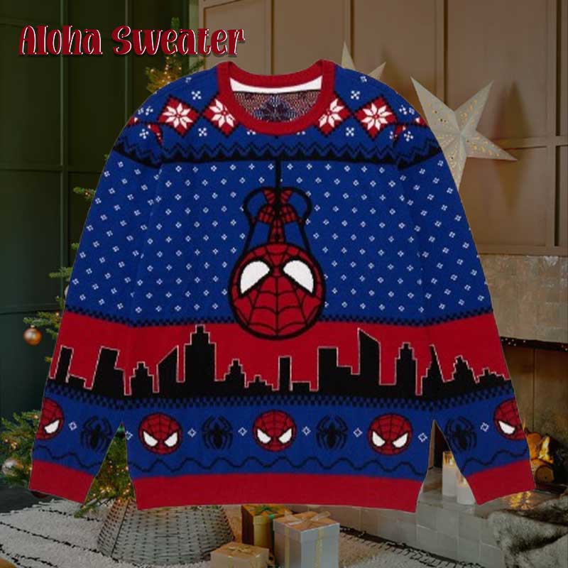 Up Side Down Marvel Spider Man Chibi Spidey Ugly Christmas Sweater