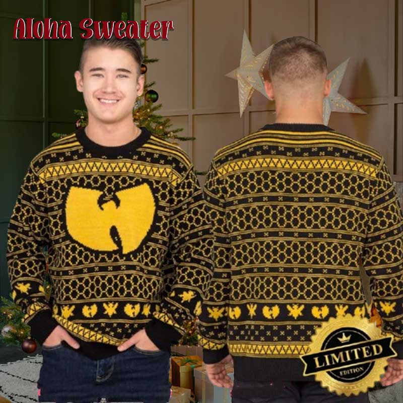 Black And Yellow Wu Tang Clan Killer Bees Pattern Ugly Christmas Sweater