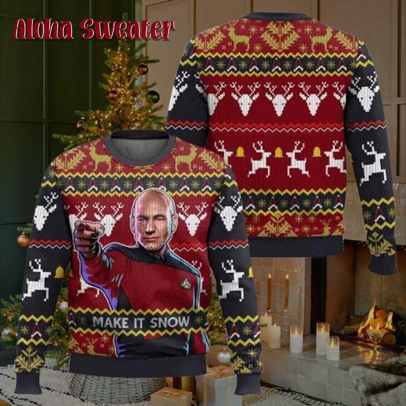 Captain Picard Make It Snow Star Trek Ugly Sweater