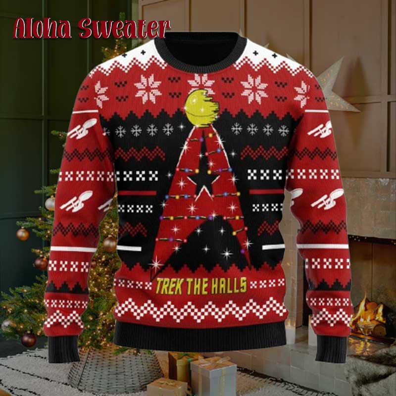 Christmas Star Trek The Halls Red Ugly Sweater