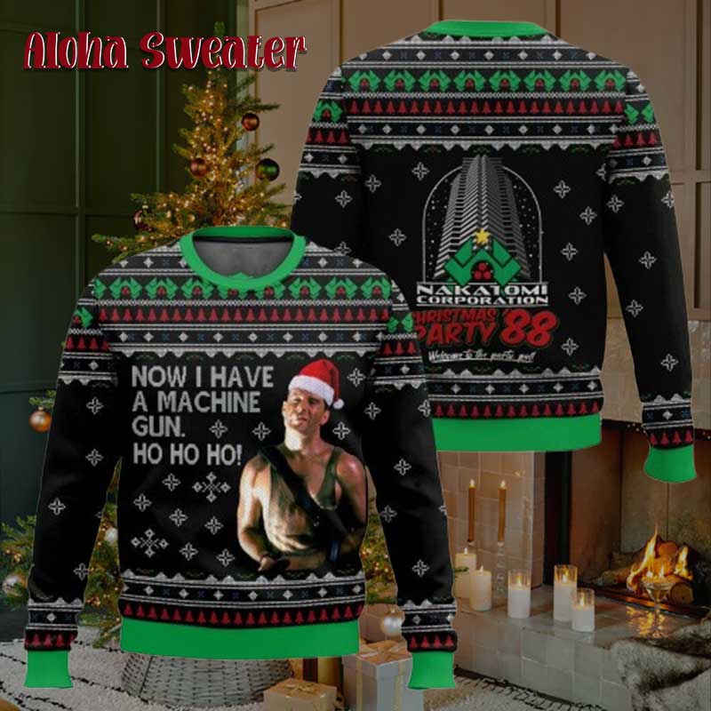 Die Hard Ho Ho Ho Machine Gun Ugly Sweater
