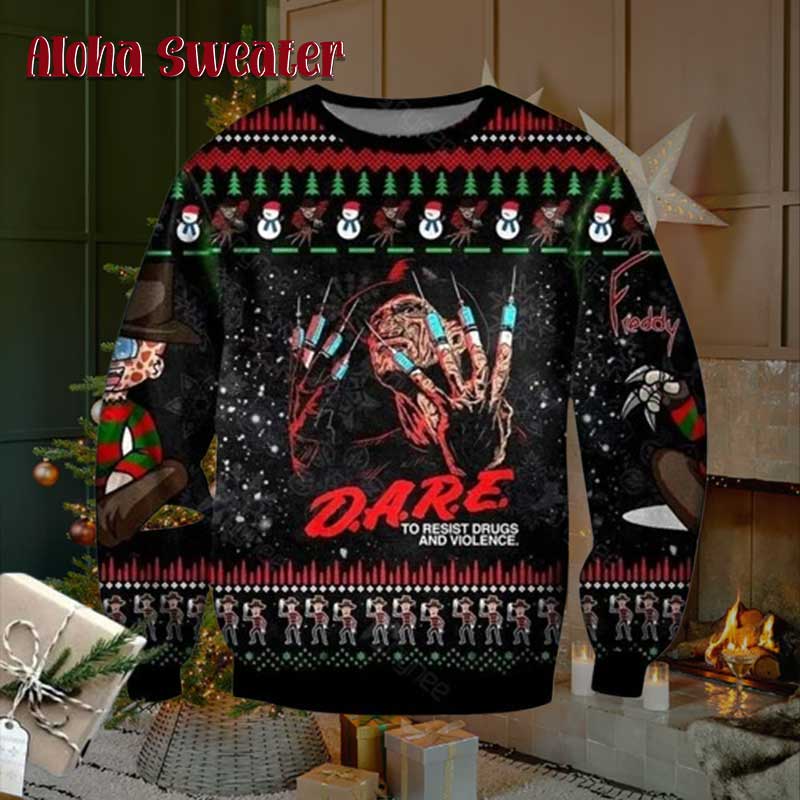 I Dare You Freddy Krueger A Nightmare Ugly Christmas Sweater