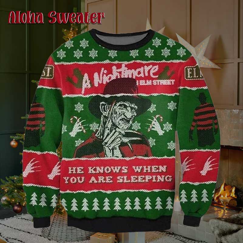 Iconic Quote Sleeping Freddy Krueger Ugly Christmas Sweater