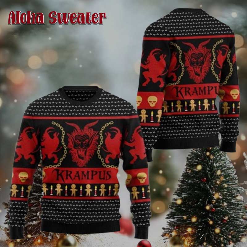Krampus Face Pattern Ugly Christmas Sweater