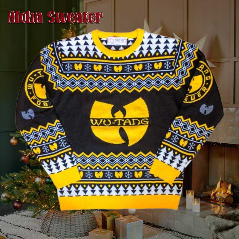 Logo Snowflakes Yellow Black Wu Tang Clan Ugly Christmas Sweater