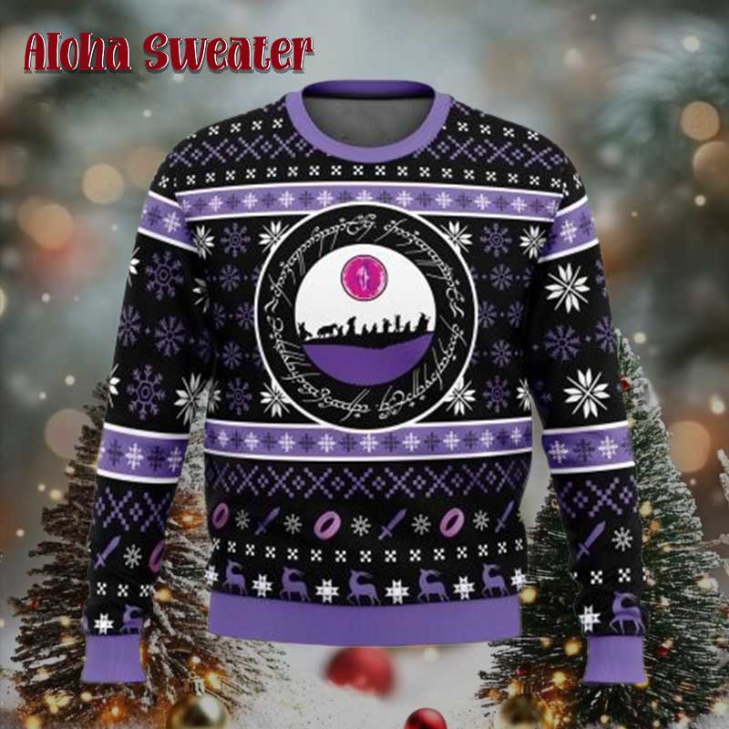 Lord Of The Rings Purple Pattern Ugly Christmas Sweater