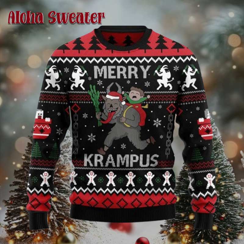 Merry Krampus Funny Devil Taking A Child Ugly Christmas Sweater