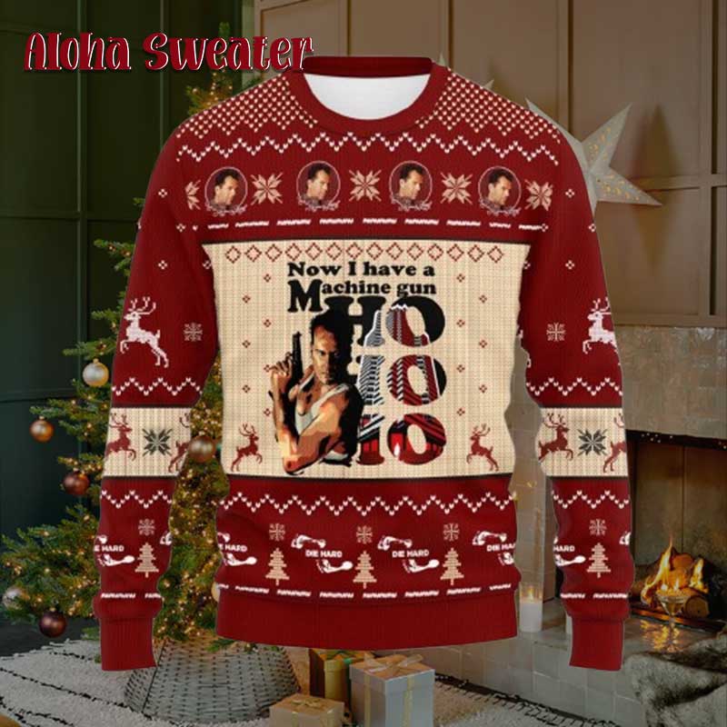 New Gun Die Hard Ho Ho Ho Ugly Sweater