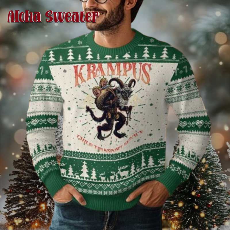 Santa Krampus Carring Gifts Ugly Christmas Sweater