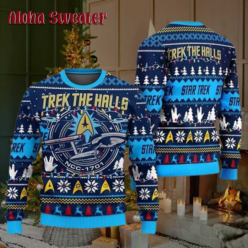 Star Ship Trek The Halls Ugly Sweater