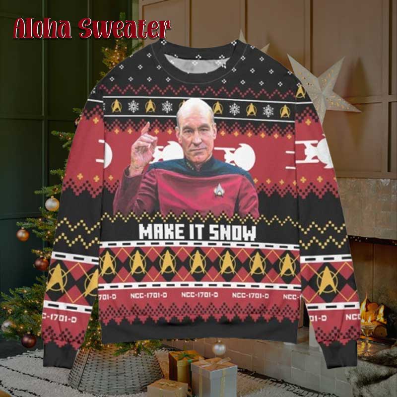 Captain Picard Make It Snow Star Trek Ugly Sweater