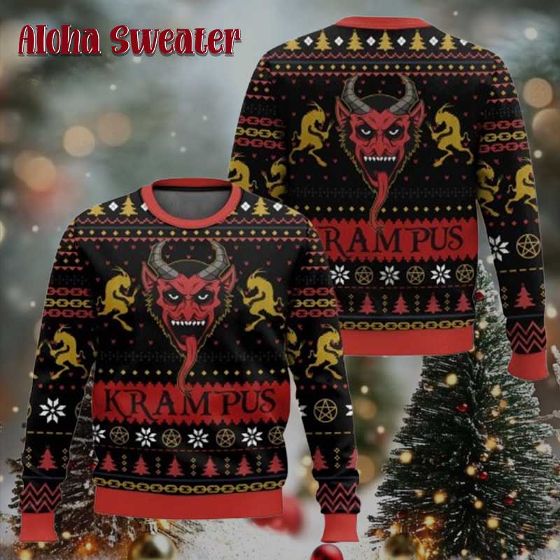 The Long Tongue Devil Krampus Ugly Christmas Sweater