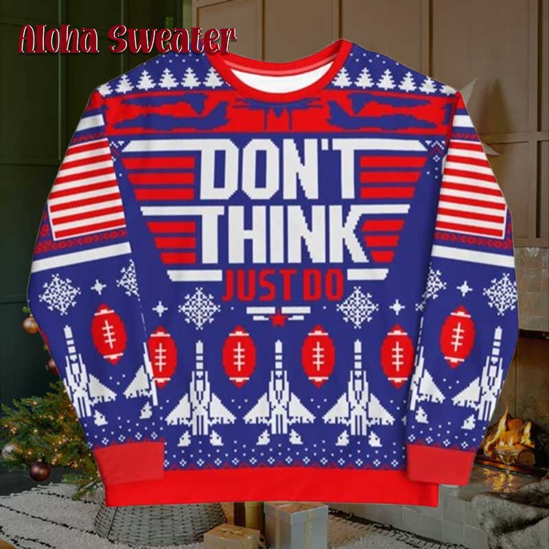 Top Gun Clearance Red Blue Ugly Christmas Sweater