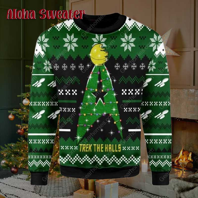 Trek The Halls Star Trek Green Xmas Tree Ugly Sweater