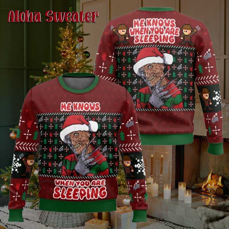 Waiting For You Sleeping Freddy Krueger Horror Ugly Christmas Sweater