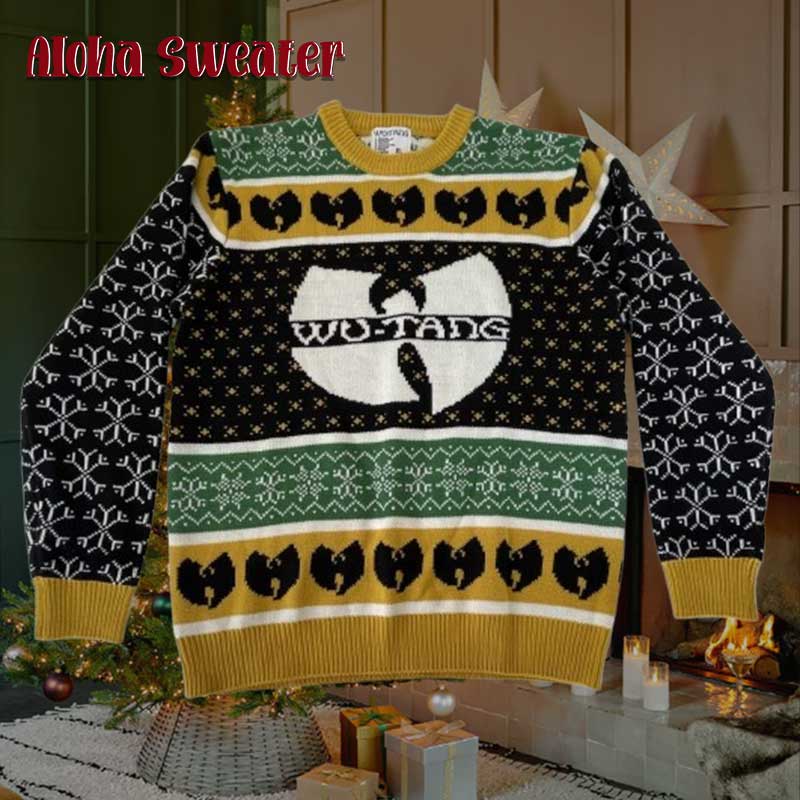 Wu Tang Clan Logo Sweater Green Yellow Black Ugly Christmas Sweater