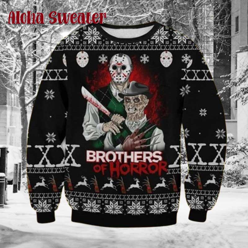Brothers Of Horror Freddy Krueger Jason Voorhees Ugly Christmas Sweater
