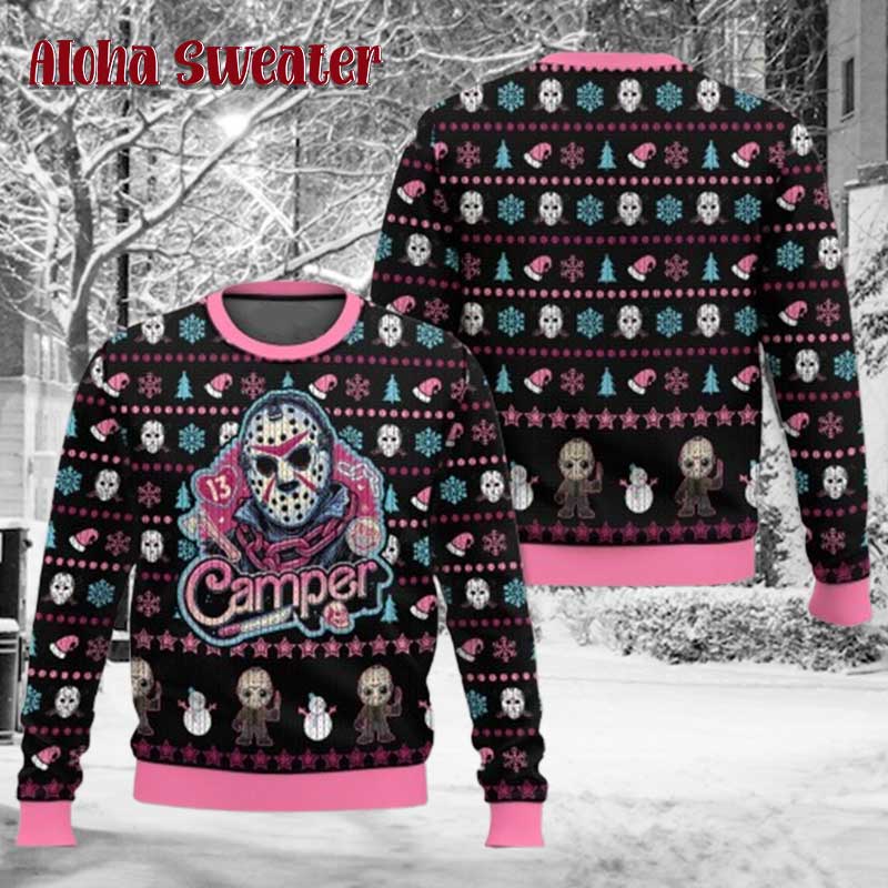 Camper Barbie Logo Halloween Jason Voorhees Ugly Christmas Sweater