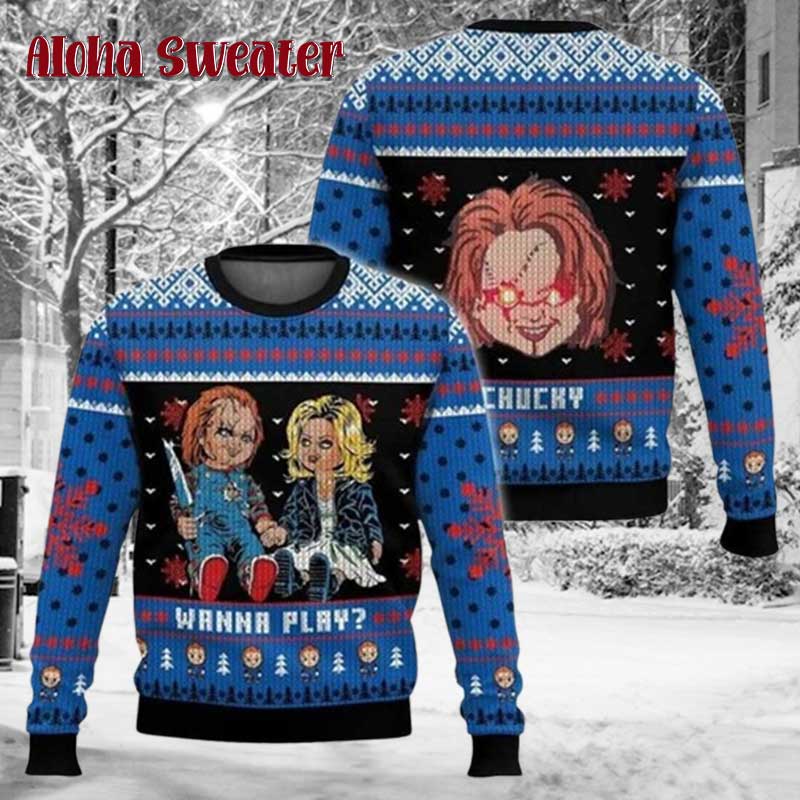 Chucky And Tiffany Childs Play Ugly Christmas Sweater