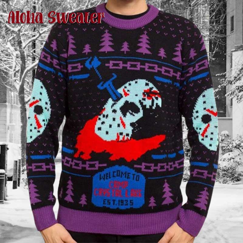 Friday The 13th 8 Bit Glow Jason Voorhees Ugly Christmas Sweater