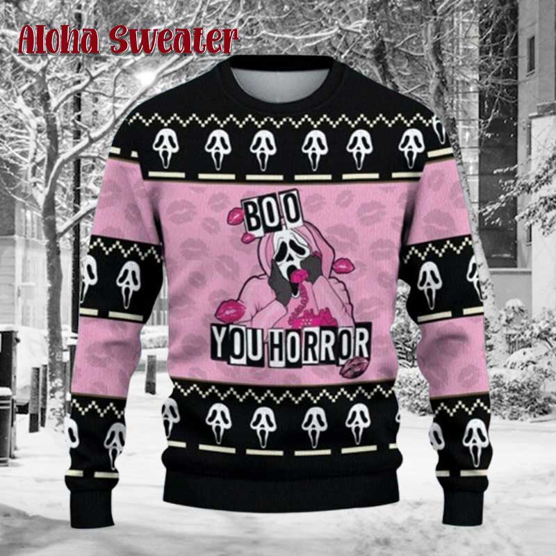 Ghostface Boo You Whore Halloween Ugly Christmas Sweater