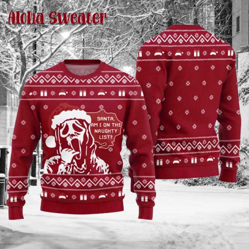 Ghostface Wearing Santa Hat Ugly Christmas Sweater
