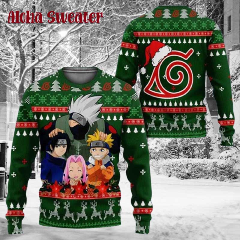 Green Christmas Naruto Anime Ugly Christmas Sweater