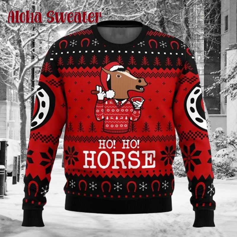 Ho Ho Horse Bojack Horseman Red Wine Ugly Christmas Sweater