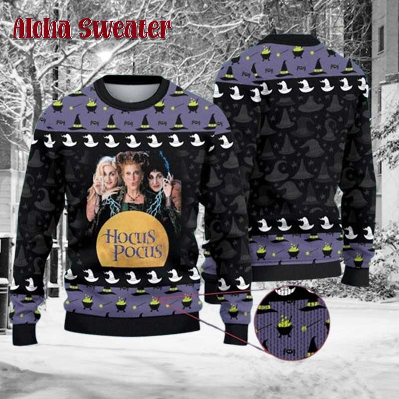 Hocus Pocus 2 Sanderson Sisters Witch Hat Cauldron Ugly Christmas Sweater