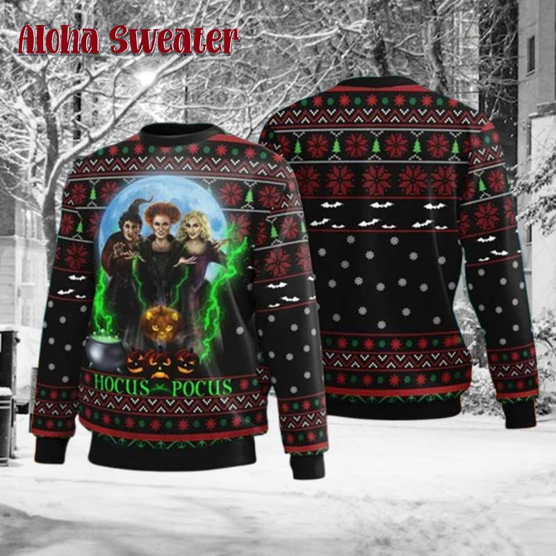 Hocus Pocus 3 Witches Magic Cauldron Ugly Christmas Sweater