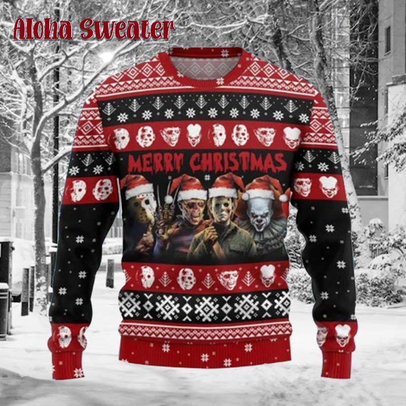 Horror Characters Jason Voorhees Michael Myers Ugly Christmas Sweater