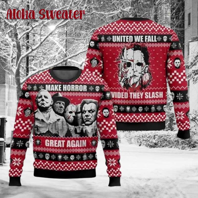 Horror Squad Freddy Krueger Jason Voorhees Ugly Christmas Sweater