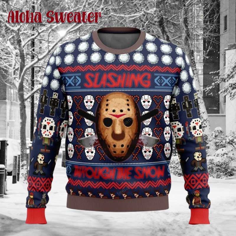 Jason Voorhees Slashing Knife Ugly Christmas Sweater