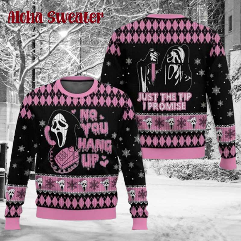 No You Hang Up Ghostface Pink Ugly Christmas Sweater