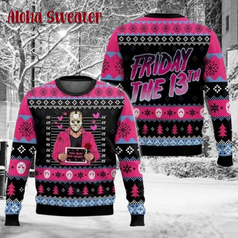 Pink Mugshot Jason Voorhees Ugly Christmas Sweater